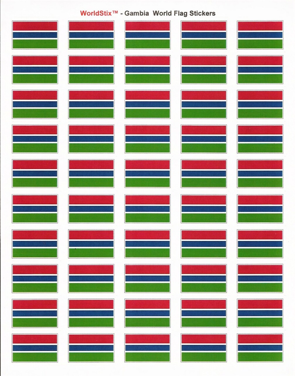 100 Gambia Flag Stickers, Two Sheets of 50, 1.5" x 1" Made in America Self Adhesive Country Flag Scrapbook Stickers, Two Sheets of 50, 100 Sticker Decal Flags